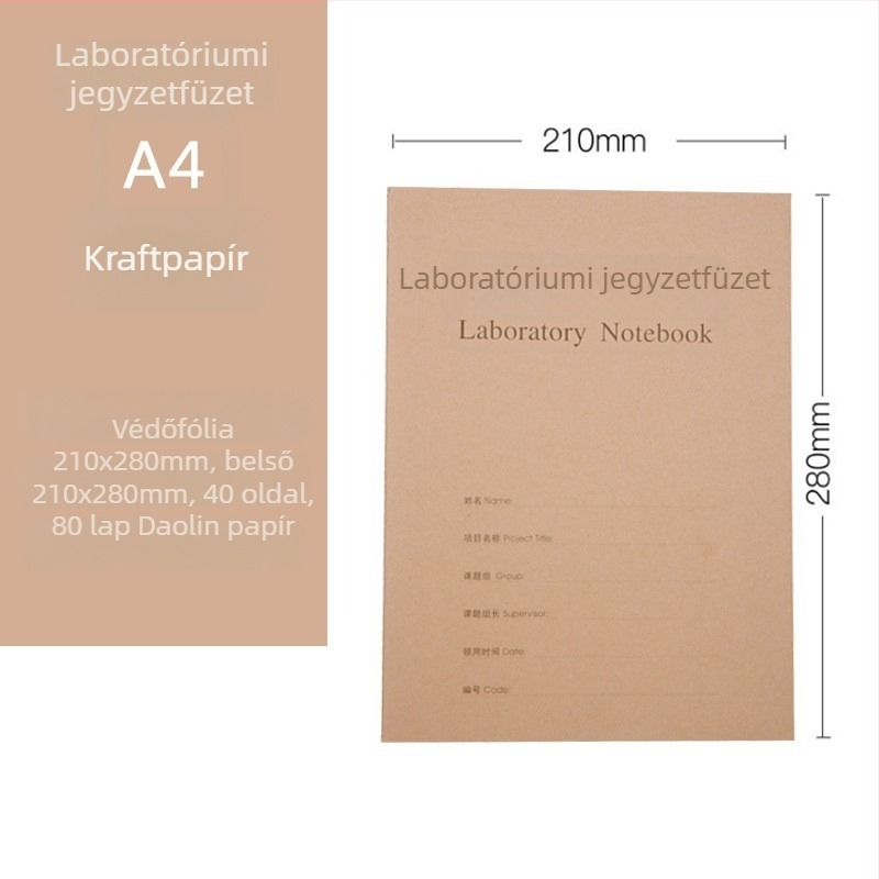 Kémiai laboratóriumi beszámoló notesz, drótos kötés, Kraft borító, Forest papír 80 g