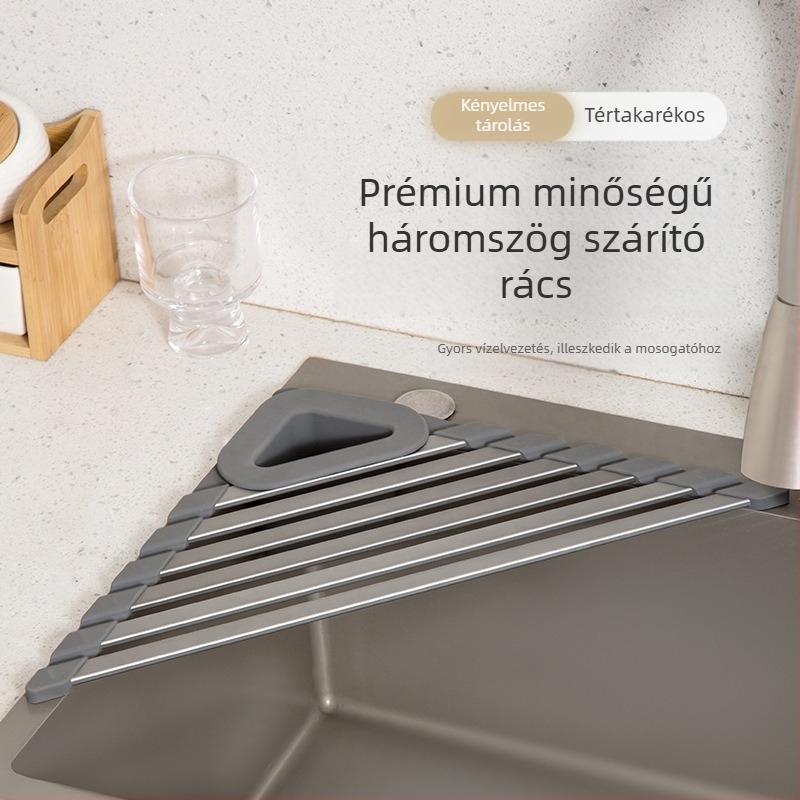 Mosogatóhoz szánt lefolyó tál- és edényállvány, modern minimalista stílusú szervező edényekhez, evőeszközökhöz és szivacsokhoz