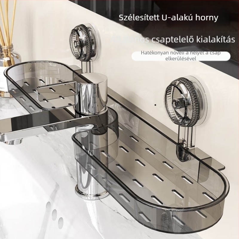 Fürdőszobai lefolyó állvány falra szerelhető, szívókorongos, levehető, PET anyag