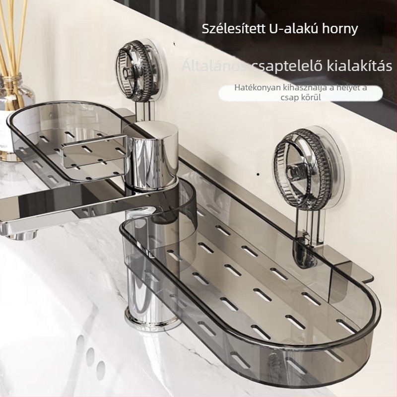 Fürdőszobai lefolyó állvány falra szerelhető, szívókorongos, levehető, PET anyag