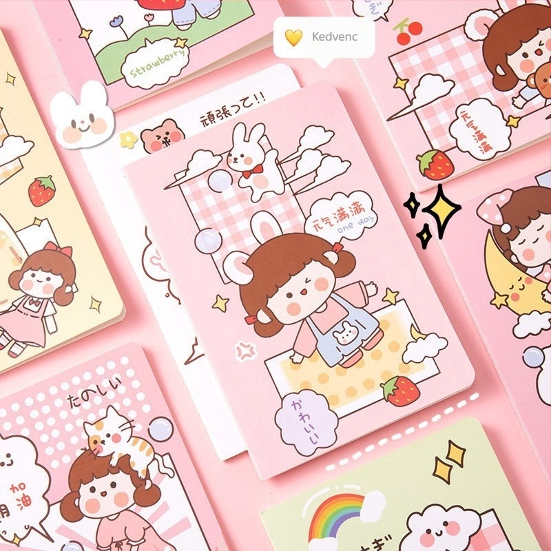 Kawaii japán-koreai stílusú jegyzetfüzet, 60 oldal, 10 g papír, varrott kötés