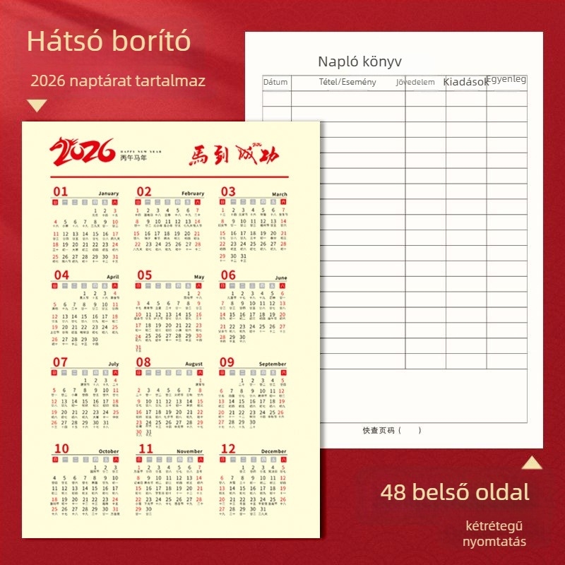 Bai shuo napi számviteli napló családi pénzügyeihez, drótos kötés, 70 g/m² papír, 50–100 oldal