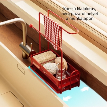 Vasból készült konyhapult-tároló állvány mosogatókendők és szivacsok számára – többszörös funkció, szerelés nélkül, pulton elhelyezhető, középkori stílus, 2025-ös bevezetés