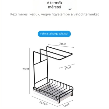 Szénacél konyhai rongy- és törölközőtartó falra szerelhető drénpolc, trapéz alakú dizájn, többfunkciós, mozgatható