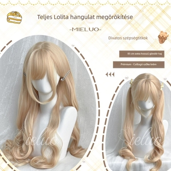 Női paróka, hosszú göndör haj frufruval, sapka mechanizmussal, hőálló rostok, természetes stílus