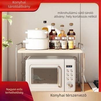 Konyhai mikrohullámú sütő polc — vasból készült, felületre helyezhető polc, szerelés nélkül, a Jumei Furniture márkától, 2025-ben bemutatva.