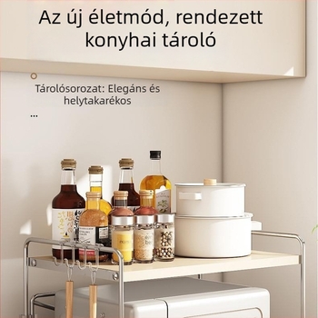 Konyhai mikrohullámú sütő polc — vasból készült, felületre helyezhető polc, szerelés nélkül, a Jumei Furniture márkától, 2025-ben bemutatva.