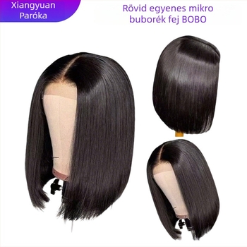 Rövid, egyenes haj paróka finom hullámmal, bob fazon — modell B1086 (Anyag: magas hőmérsékletű rost; Technika: mechanizmus; Frufru: egyenes vagy ferde; Stílus: rövid paróka; Hatás: természetes és rugalmas)