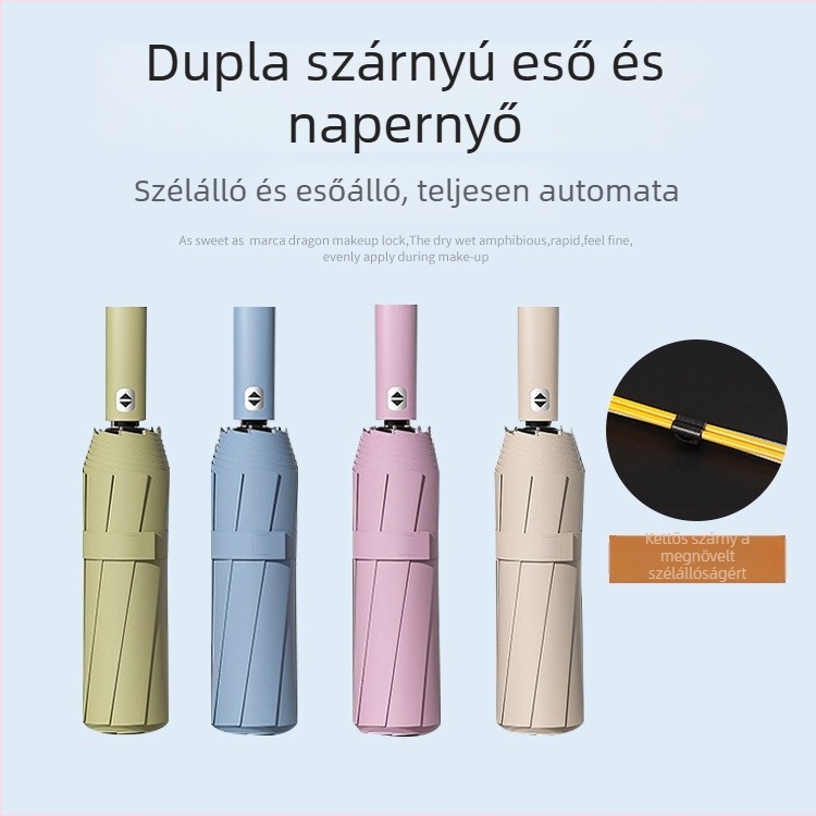 Női 24 bordás automata összecsukható esernyő – Reklám logóval, UV védelem UPF 40+, anyag 190T
