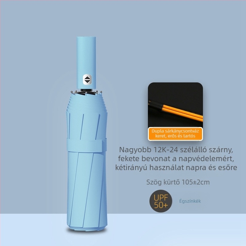 Női 24 bordás automata összecsukható esernyő – Reklám logóval, UV védelem UPF 40+, anyag 190T