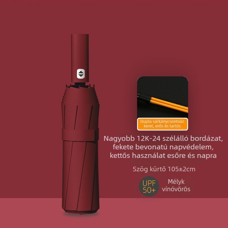 Női 24 bordás automata összecsukható esernyő – Reklám logóval, UV védelem UPF 40+, anyag 190T