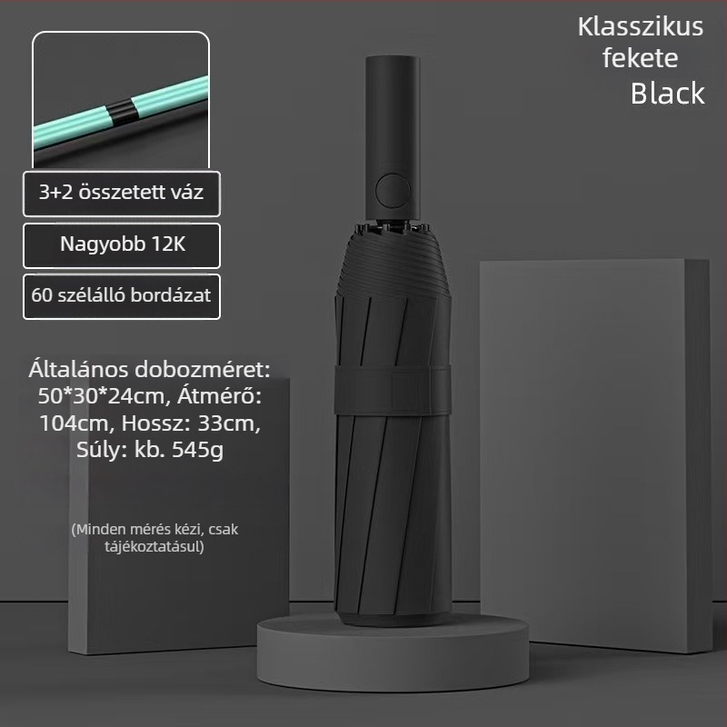 Női 24 bordás automata összecsukható esernyő – Reklám logóval, UV védelem UPF 40+, anyag 190T