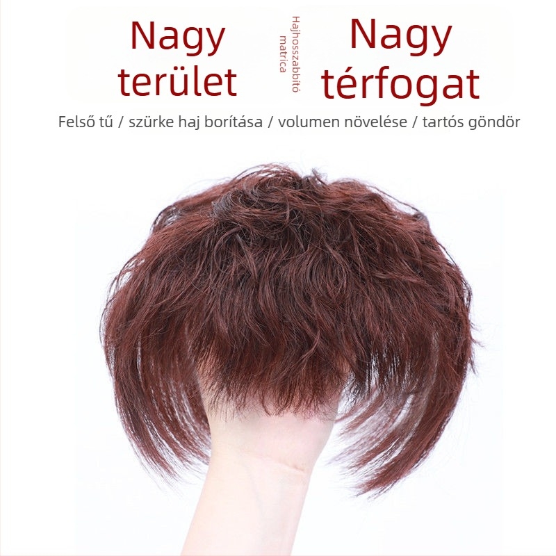 Természetes paróka valódi emberi hajból, varrat nélküli sapka, egyenes vagy göndör haj, festhető, kiemeli az arc formáját (Valódi emberi haj • Varrat nélküli sapka • Egyenes vagy göndör haj • Festhető • Kiemeli az arc formáját)