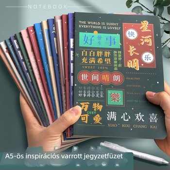 Jegyzetfüzet-napló varrt kötés, 60 oldal, 80gsm papír, papírvédő, Xufeng márka, japán/koreai aranyos stílus