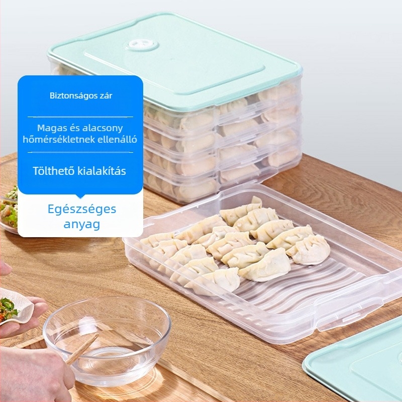 Dumplings tároló doboz – élelmiszer-minőségű PP, zárható, fagyasztott tárolás dumplings és wontons számára, otthoni konyhában