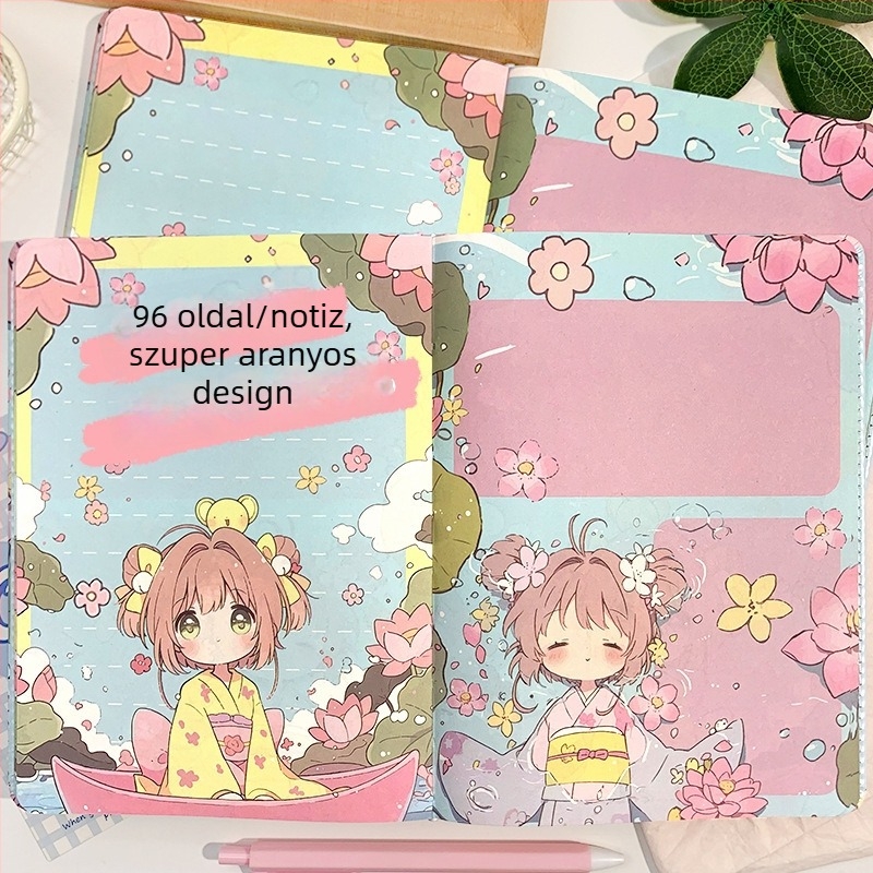 Notesz Sakura ihletésű dizájnnal, varrott kötés, nyersfa rostból készült papír, 100–200 oldal, fiatalos kreatív stílus