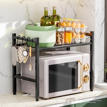 Fémes konyhai tárolópolc mikrohullámú sütőhöz és sütőhöz, asztali kivitel, állítható magasságú, többszintű rendező, modern minimalista stílus, Beautiful Style márka