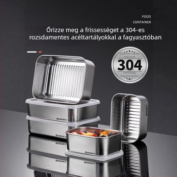 304 rozsdamentes acél ételtároló doboz, zárható, négyszögletes, elválasztóval, ebéd/bento doboz, knédli-doboz