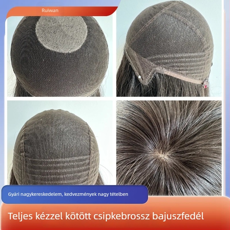 Kézzel szőtt teljes paróka, lélegző valódi hajból, rövid bob fazon, festhető és dauerolható, Frufru típusa: egyenes vagy ferde, nők számára, természetes megjelenés