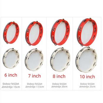 Orff ütőhangszer tamburin gyerekeknek — faanyagú test, 3C kategóriás fa játékok, 4–6 éveseknek, csomagolás: doboz illusztrációkkal, kartondoboz, egyszerű doboz, hálós zacskó