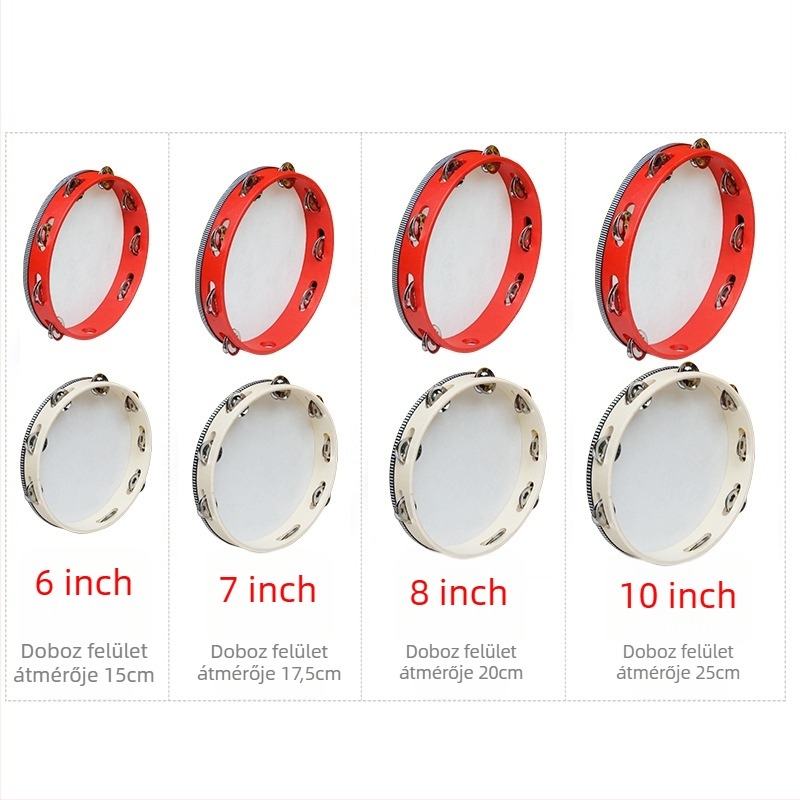 Orff ütőhangszer tamburin gyerekeknek — faanyagú test, 3C kategóriás fa játékok, 4–6 éveseknek, csomagolás: doboz illusztrációkkal, kartondoboz, egyszerű doboz, hálós zacskó