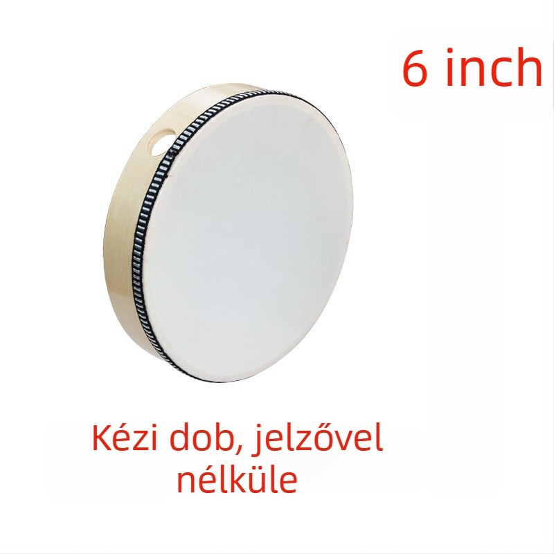 Orff ütőhangszer tamburin gyerekeknek — faanyagú test, 3C kategóriás fa játékok, 4–6 éveseknek, csomagolás: doboz illusztrációkkal, kartondoboz, egyszerű doboz, hálós zacskó