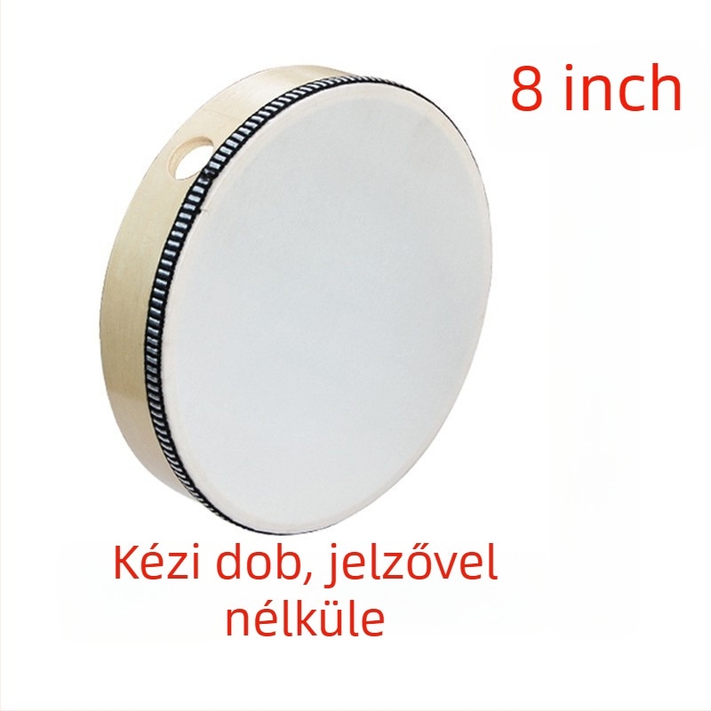 Orff ütőhangszer tamburin gyerekeknek — faanyagú test, 3C kategóriás fa játékok, 4–6 éveseknek, csomagolás: doboz illusztrációkkal, kartondoboz, egyszerű doboz, hálós zacskó