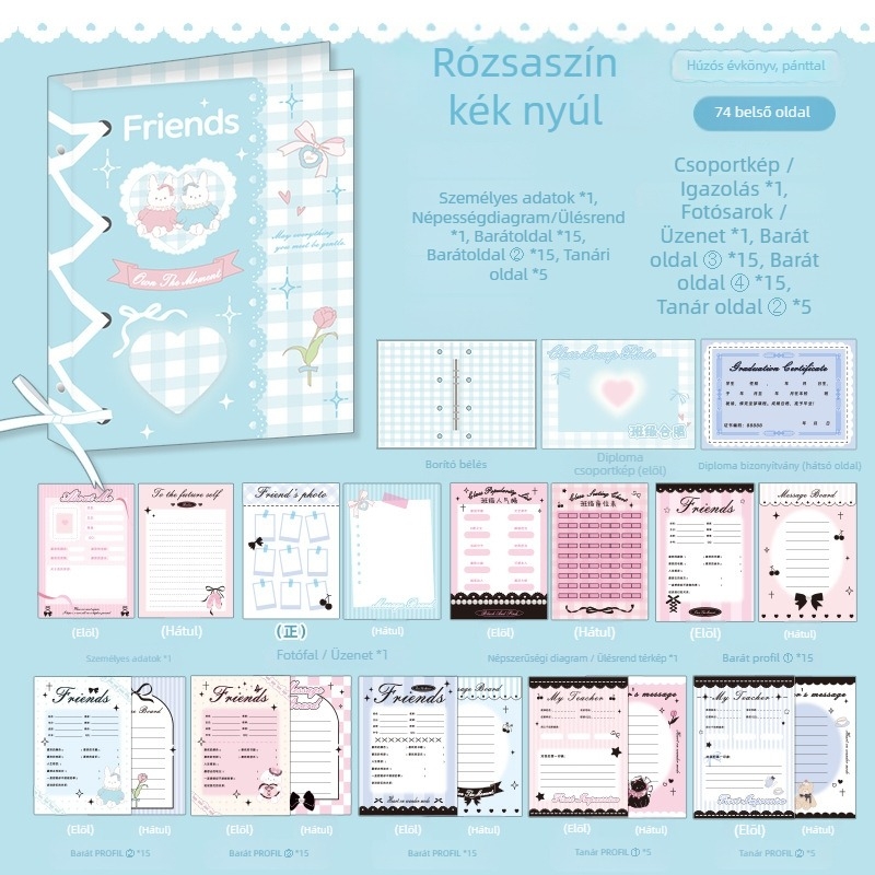 Osztálytársak évkönyve kötéses, Ballagási emlék középiskolához, Papír borító, Papír belső, Nincs személyre szabás, Nincs logó