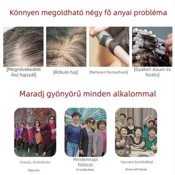 Középkorú és idősebb nők részére paróka, természetes ősz színfedés, sokoldalú frizurák, tartós, kézzel készített permanens hullám, teljes fej paróka