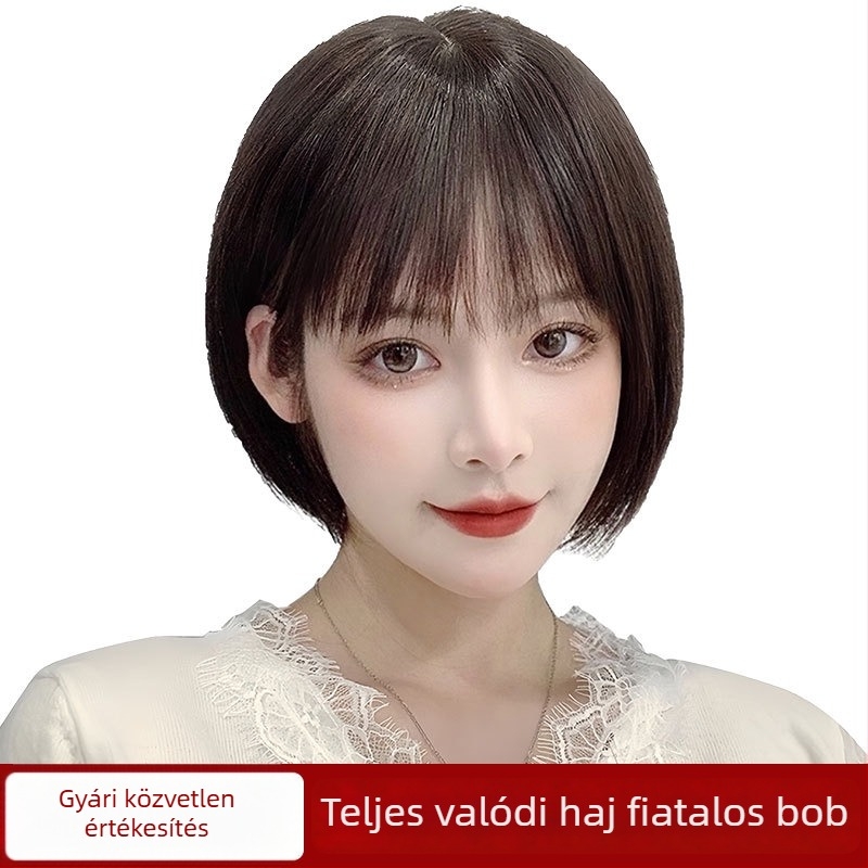 BOBO-28 Női paróka valódi emberi hajból, egyenes frufru, gépi feldolgozás, festhető
