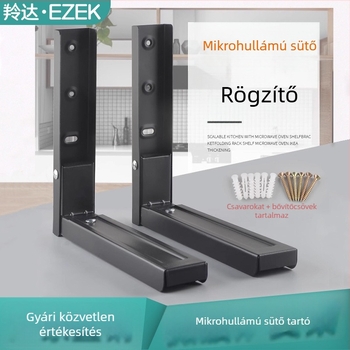 Mikrohullámú sütő falra szerelhető állvány összecsukható tartóval, kétszintes tárolás, fémötvözet konstrukció, teleszkópos