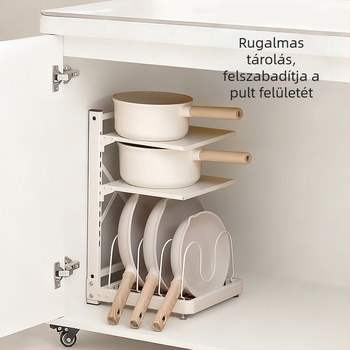 FaSoLa Padlóra álló Többszintes Tároló Edényekhez és Serpenyőknek, Sűrített Szénacélból, Téglalap alakú kialakítás