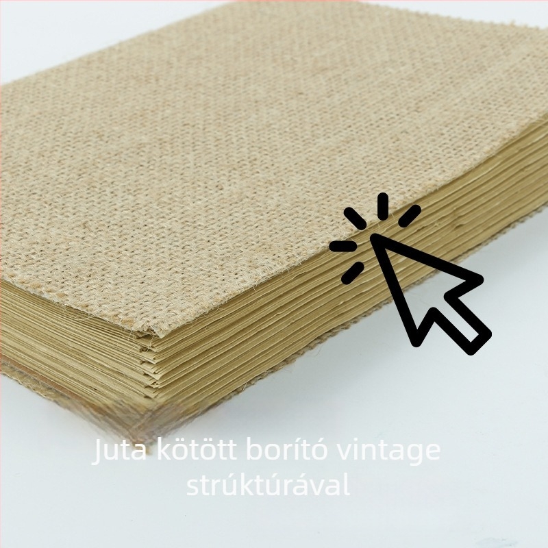 Pamut- és vászonfedelű notesz, kézzel kötött kemény kötés, üres belső oldalak, Kraft papír, 400 g/m², 100–200 oldal