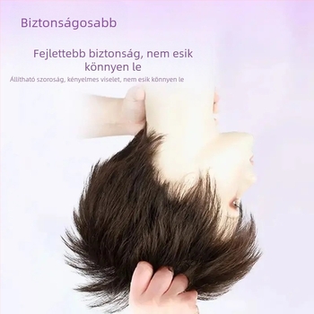 Rövid, egyenes paróka — kézzel készített, valódi emberi hajból, lélegezhető, festhető és göndöríthető, elfedi az őszülő hajat
