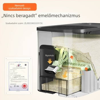 Rizstároló doboz, légmentesen záródó, nedvességálló és kártevő elleni védelemmel, 9–10 L kapacitású, műanyagból, modern minimalist dizájn