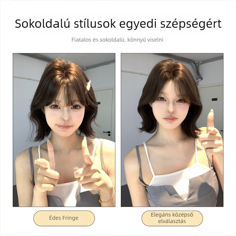 Rövid bob frizura paróka, divatos és elegáns mindennapi viselethez, online hírességek stílusát idézve, természetes megjelenés, új modell, teljes fejfedő paróka