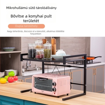 Kinyúló mikrohullámú sütő állvány asztali használatra, tároló rekesszel, acélkeret, karbonacél anyag, Qiao Yi, modell QYWBL-6531-BK/WH, stílus Modern egyszerűség