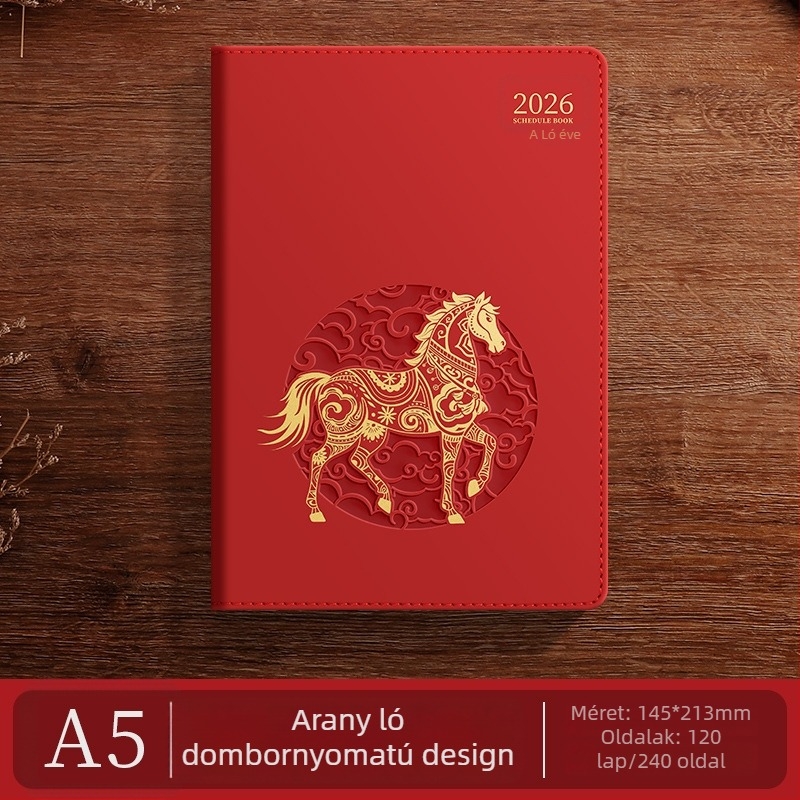 Heti tervező napló egyedi logóval, 2026-os program, Dowling papír 80gsm, varrott kötés, PU borító, 200–300 oldal