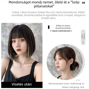 Női paróka, rövid egyenes haj, Lisa-stílus, fülhorgos kialakítás, kiemelt tincsek, teljes fej paróka (Modell: 521A; Hajanyag: hőálló szál; Nem alkalmas forró festésre; Kategória: rövid egyenes paróka)