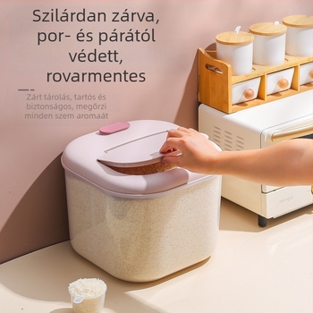 Rizstároló doboz nedvesség- és rovarálló funkcióval, PP műanyagból, zárható, megerősített fedéllel, 10 literes kapacitással.
