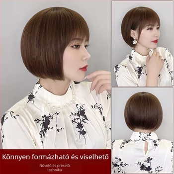 Női paróka, rövid, egyenes haj, emberi haj, Qi frufru, modell 008, festhető és göndöríthető