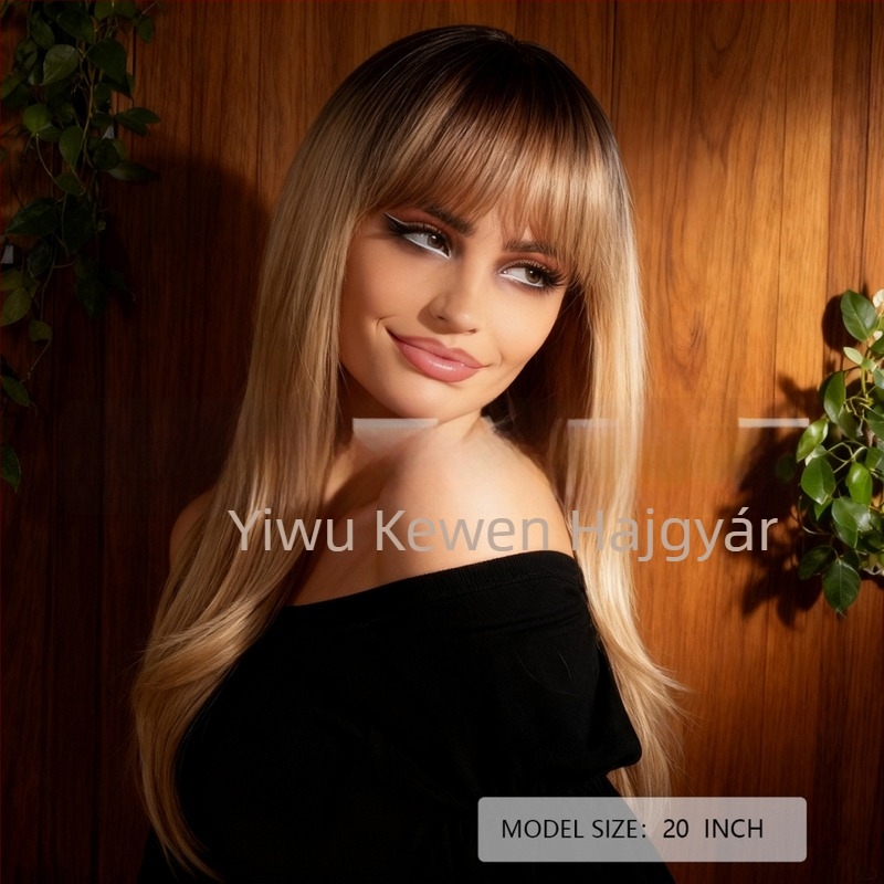 Női rövid, egyenes paróka, könnyű textúra, légáteresztő sapka, középső frufru, modell Kw-71, festhető és permelhető