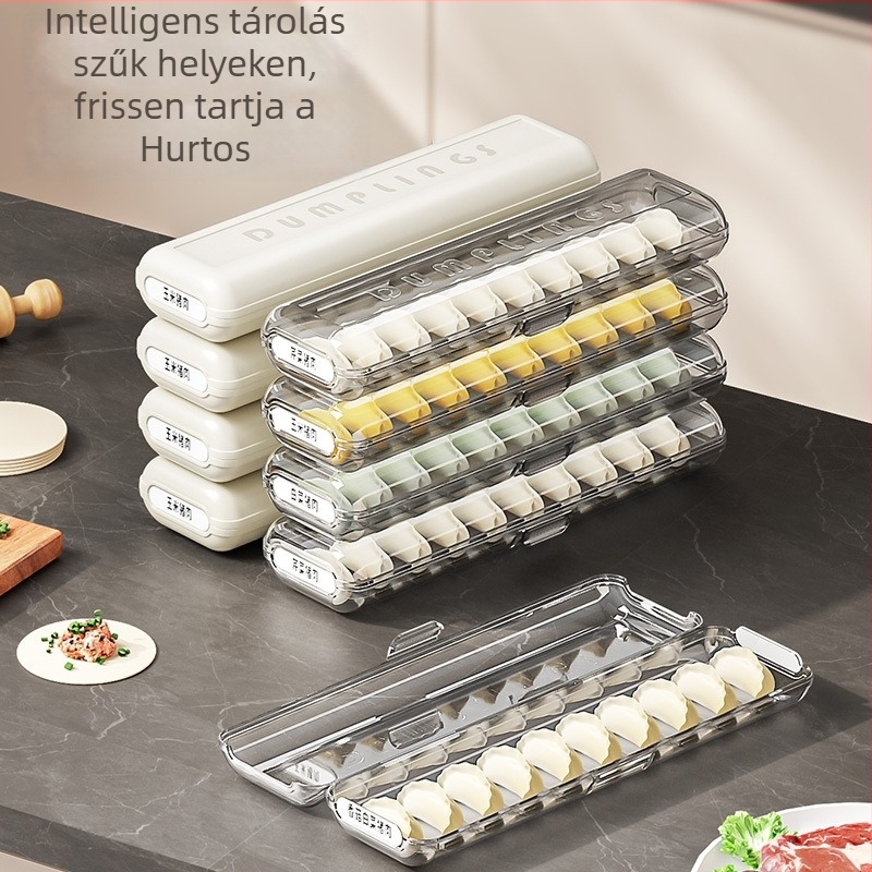 Dumpling Storage Box – Műanyag, Élelmiszer-minőségű, Hűtőbarát, Többszintes tárolás, Személyre szabható feldolgozás