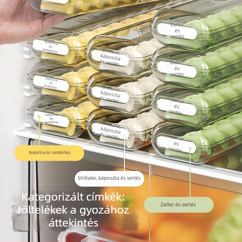 Dumpling Storage Box – Műanyag, Élelmiszer-minőségű, Hűtőbarát, Többszintes tárolás, Személyre szabható feldolgozás