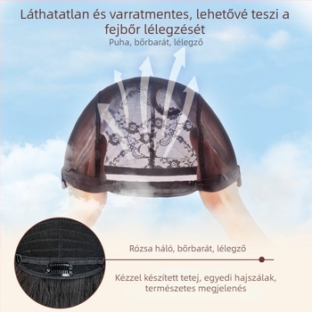Női teljes paróka, valódi emberi hajból, lélegzetes frufruval, modell 6041, varrat nélküli sapka, anti-aging hatás