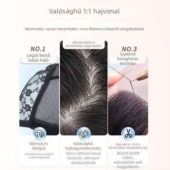 Női teljes paróka, valódi emberi hajból, lélegzetes frufruval, modell 6041, varrat nélküli sapka, anti-aging hatás