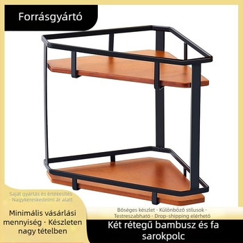 Ronghan Bambusz konyhai tárolóállvány, többfunkciós, többemeletes sarokpolc a pultra, háromszög sarokdesign