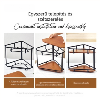 Ronghan Bambusz konyhai tárolóállvány, többfunkciós, többemeletes sarokpolc a pultra, háromszög sarokdesign