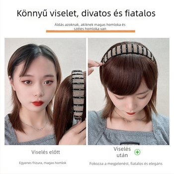 Peruka széles strasszos fejpánttal és integrált frufruval, természetes hajtömeghez, modell 505, hőálló rostok