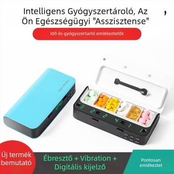 XM-ZY02 okos gyógyszeres doboz, 6 rekesz, PC műanyag, fedéllel, riasztásos emlékeztető